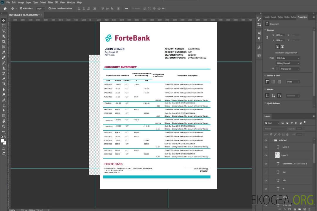 Kazakhstan Forte Bank xls template